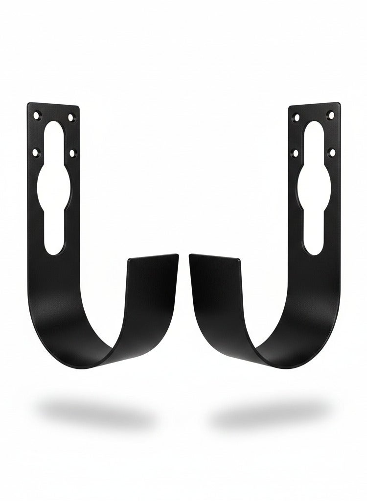 متجر ماى سوق :طقم حامل جداري معدني شديد التحمل (قطعتين) - منظم جراج ومستودع لتعليق السلالم، الخراطيم، والدراجات - أسود متين(2 قطعة) - Image 1